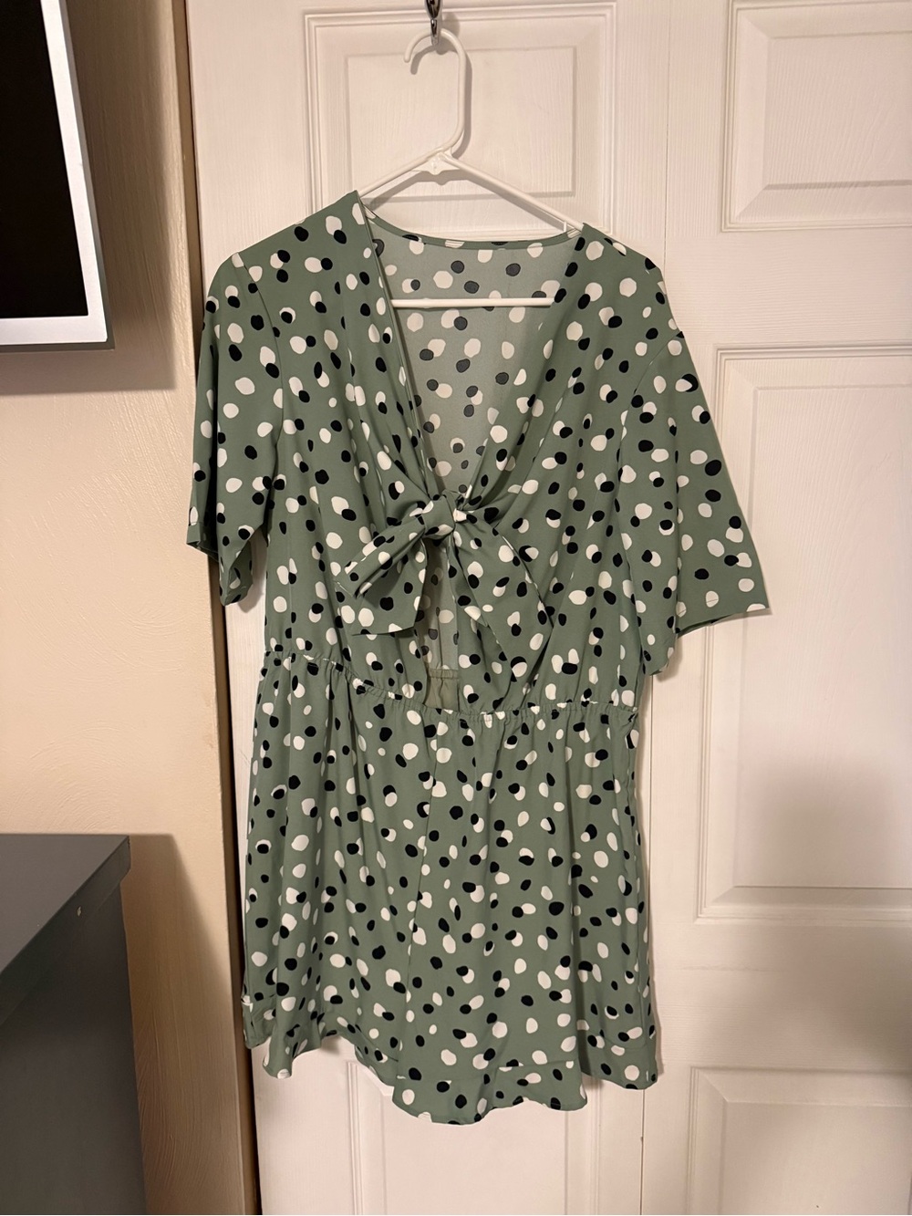 Sage Green Polka Dot Tie Front Dress